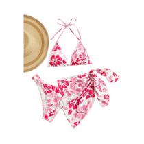 Conjunto de três peças de biquíni com saia de maiô sexy europeu e americano