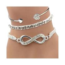 Conjunto De Três Peças De Pulseiras Abertas Criativas E Simples Com Design De Número 8 Da Sorte Para