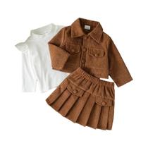 Conjunto De Três Peças Para Bebê Menina Com Gola Alta Tricotada Para Outono E Inverno