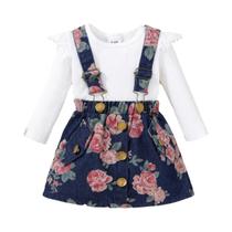 Conjunto De Três Peças Para Meninas: Vestido Com Babados De Manga Comprida, Macacão E Lenço De