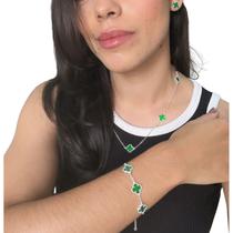 Conjunto De Trevo Colar 45cm Folhas Verde Prata 925 Legítima Conjunto De Trevo Colar 45cm Folhas Verde Prata 925 Legítima