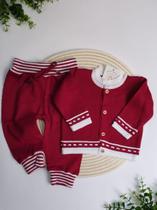 Conjunto de trico antialérgico tijolinho calça + cardigã vermelho