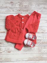 Conjunto de Trico Bebê Casaco Calça Gorro Luva Sapato 5 pçs