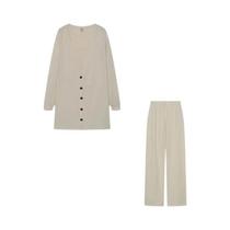 Conjunto De Tricô Feminino De Outono/Inverno Em Três Peças: Jaqueta, Colete E Calças, Estilo