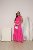 Conjunto de tricô feminino de verão Saia Longa e cropped rendado forrado linha premium estruturado