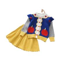 Conjunto De Tricô Para Bebês Meninas: Casaco De Suéter Com Desenho De Princesa E Vestido Com Babados Conjunto De Tricô Para Bebês Meninas: Casaco De Suéter Com Desenho De Princesa E Vestido Com Babados