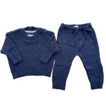 Conjunto de Tricô Théo Trabalhado Azul Mescla Conjunto de Tricô Théo Trabalhado Azul Mescla