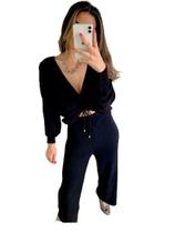 Conjunto de tricot blusa e calça pantalona mousse SKU306