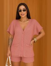 Conjunto de Tricot com Shorts e Cardigan Feminino