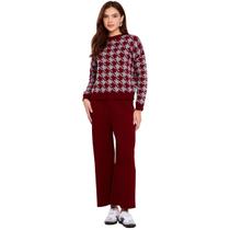 Conjunto de Tricot Feminino Blusa Pied Poule e Calca flare canelada