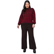 Conjunto de Tricot Feminino Blusa Pied Poule e Calca flare canelada