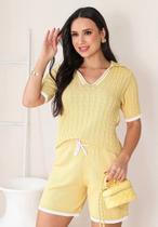 Conjunto de tricot modal premium feminino moda vintage verão clássico