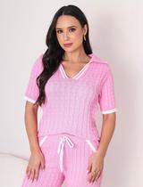 Conjunto de tricot modal premium feminino moda vintage verão clássico