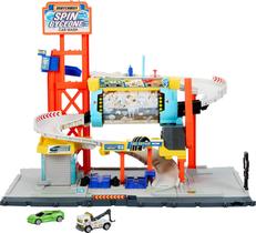 Conjunto de trilhos para carros de brinquedo Matchbox Spin Cyclone Car Wash com carros