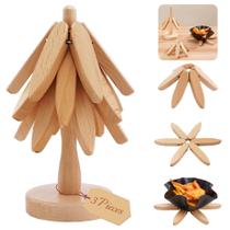 Conjunto de Trivets de Madeira FONYICK em Formato de Árvore de Natal - Madeira de Faia
