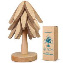 Conjunto de trivets para árvore de Natal dobrável em madeira de faia x3