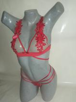 Conjunto de tule composto por sutiã e calcinha de renda griper Tamanho M, uso adulto, sensual