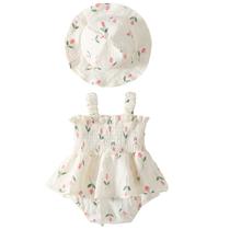 Conjunto de Uma Peça Mubineo Bebê Menina Macacão de Verão com Chapéu