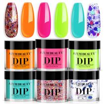 Conjunto de unhas Dip Powder AZUREBEAUTY laranja azul fluorescente verde Conjunto de unhas Dip Powder AZUREBEAUTY laranja azul fluorescente verde