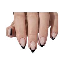 Conjunto De Unhas Falsas Em Forma De Gota Preta Com Padrão Francês E Cola Gel, 30 Peças