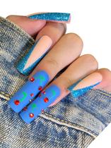 Conjunto de unhas falsas StarEidolon em forma de caixão branco pintado à mão