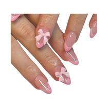 Conjunto De Unhas Postiças Com Design De Laço Francês Rosa, 24 Peças, Com Lixa De Unhas E Kit De