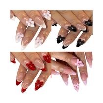 Conjunto De Unhas Postiças Francesas Pontiagudas Em Formato De Amêndoa Para Mulheres E Meninas, 96
