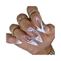 Conjunto De Unhas Postiças Rosa Médio Com 24 Unhas Postiças Com Design Completo De Verão E Amor,