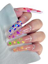 Conjunto de unhas postiças StarEidolon Caixão branco pintado à mão Conjunto de unhas postiças StarEidolon Caixão branco pintado à mão