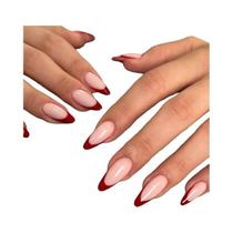 Conjunto De Unhas Postiças Vermelhas Francesas Com Cobertura Total 24 Peças Com Lixa E Kit De