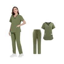 Conjunto De Uniforme De Enfermagem Feminino Leve E Fino Com Manga Curta, Roupas Médicas Elásticas