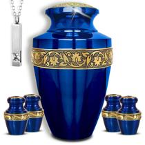 Conjunto de urnas de cremação AMERICURN Blue para cinzas para adultos com lembranças