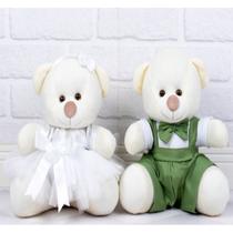 CONJUNTO DE URSOS PELUCIA PAJEM VERDE DAMINHA BRANCA PADRÃO - 12cm