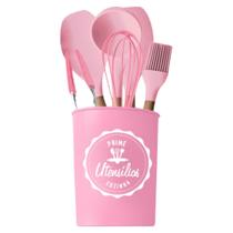 Conjunto de Utensílios 7 Peças - Rosa (Silicone - Madeira) - Baccani