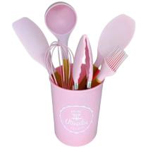 Conjunto De Utensílios 7 Peças Silicone Cabo Madeira