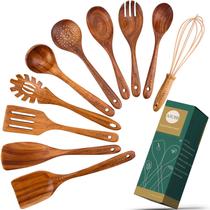 Conjunto de utensílios ADT Teak Wood para cozinhar antiaderente, pacote com 10