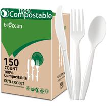 Conjunto de utensílios compostáveis BIOCEAN 100% amido de milho, 150 unidades