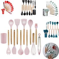 Conjunto de Utensílios Cozinha 12 Peças Silicone Bamboo Original