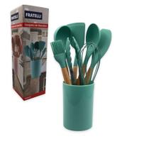 Conjunto de Utensílios Cozinha Silicone Cabo Madeira 8 Peças Verde Conjunto de Utensílios Cozinha Silicone Cabo Madeira 8 Peças Verde