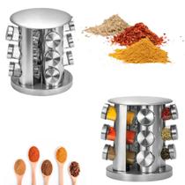 Conjunto de Utensílios Culinários Porta Tempero e Condimentos Inoxidável com 12 Potes de Vidro