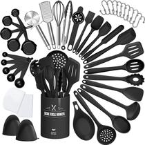 Conjunto de utensílios de cozinha AIKKIL 43 unidades com suporte de silicone preto