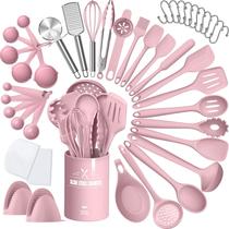 Conjunto de utensílios de cozinha AIKKIL Silicone 43 unidades rosa resistente ao calor Conjunto de utensílios de cozinha AIKKIL Silicone 43 unidades rosa resistente ao calor