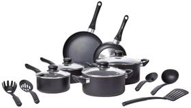 Conjunto de utensílios de cozinha Amazon Basics antiaderente de 15 peças preto