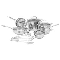 Conjunto de utensílios de cozinha Amazon Basics em aço inoxidável de 15 peças em prata