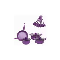 Conjunto de utensílios de cozinha antiaderente temperado, 14 peças, roxo com utensílios Conjunto de utensílios de cozinha antiaderente temperado, 14 peças, roxo com utensílios