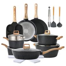 Conjunto de utensílios de cozinha Anymark de 21 peças antiaderentes com tampas pretas Conjunto de utensílios de cozinha Anymark de 21 peças antiaderentes com tampas pretas