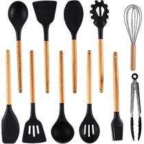 Conjunto de utensílios de cozinha atrccs Silicone, 11 peças com alça de madeira