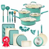 Conjunto de utensílios de cozinha Bakken Swiss de 23 peças de indução de alumínio aquático