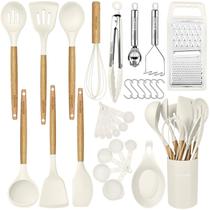 Conjunto de utensílios de cozinha BESTZMWK 29 unidades com alça de madeira de silicone