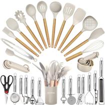 Conjunto de utensílios de cozinha BESTZMWK 35 unidades de silicone e madeira